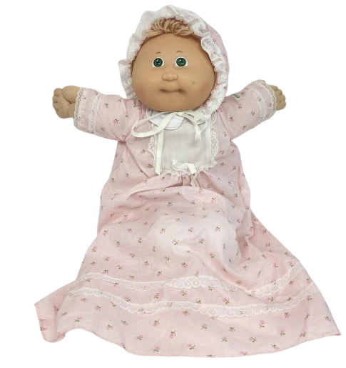 Vintage Cabbage Patch Kids Garçon Poupée Vert Yeux Fleur Rose Nightgown Avec