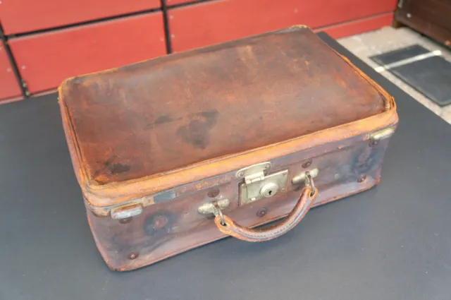antik Leder Koffer alter Lederkoffer Oldtimer kleiner Koffer 3