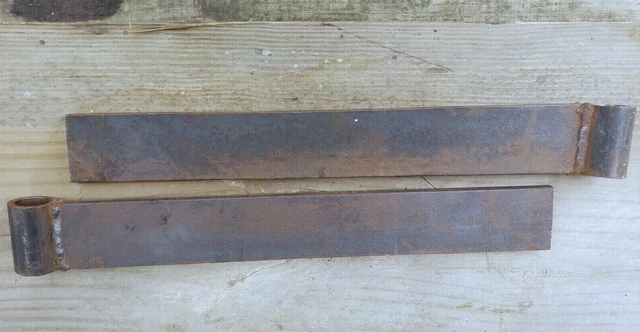 Antique Pair 33” Hand Forged Iron Barn Door Strap Hinges 16" Long 2