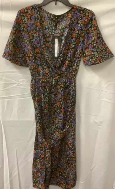 Influence Wrap Dress Womens Size 10 Multicolor Floral Print Surplice Neck Ruffle 2