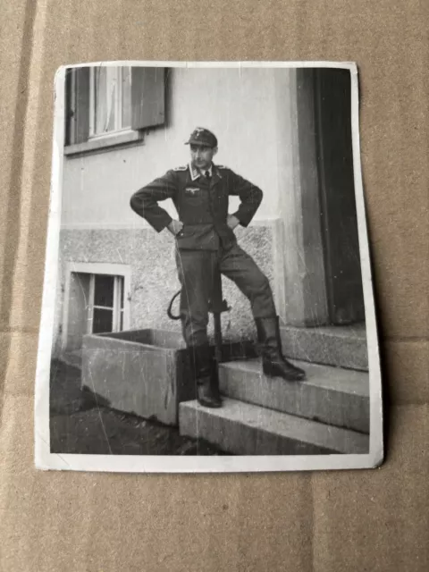 Photo Allemande Grand Format Soldat Luftwaffe 12x9cm Ww2 Militaria Eur