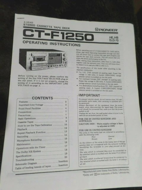 SERVICE-MANUAL PIONEER CT-7R Tape Deck ,ORIGINAL EUR 11,80 - DE