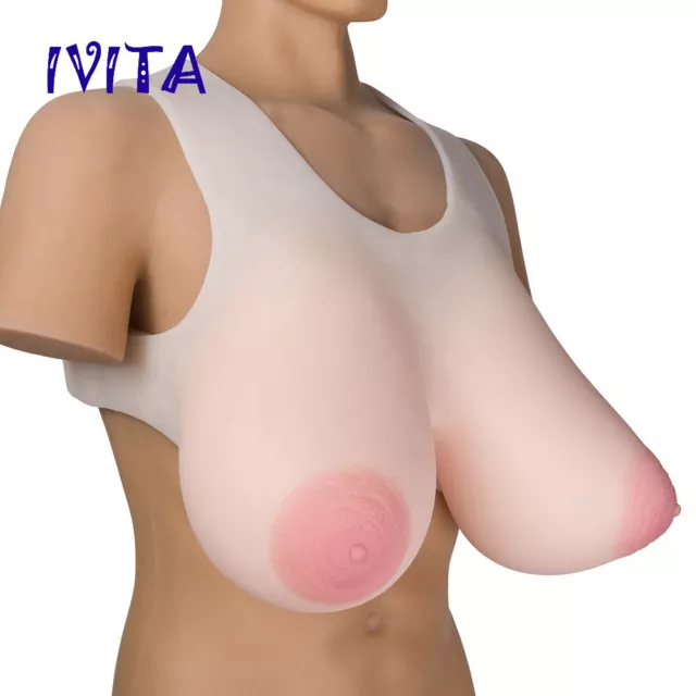 IVITA Big Nipple Four Straps Silicone Breast Forms CD Transgender F Cup Boobs