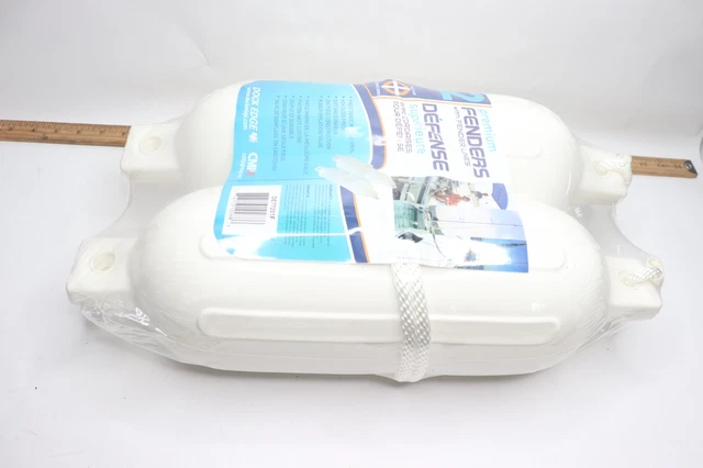 (2-Pk) Dock Edge PVC Ribbed Twin Eyes Boat Fenders White 5.5" x 20" DE77201F