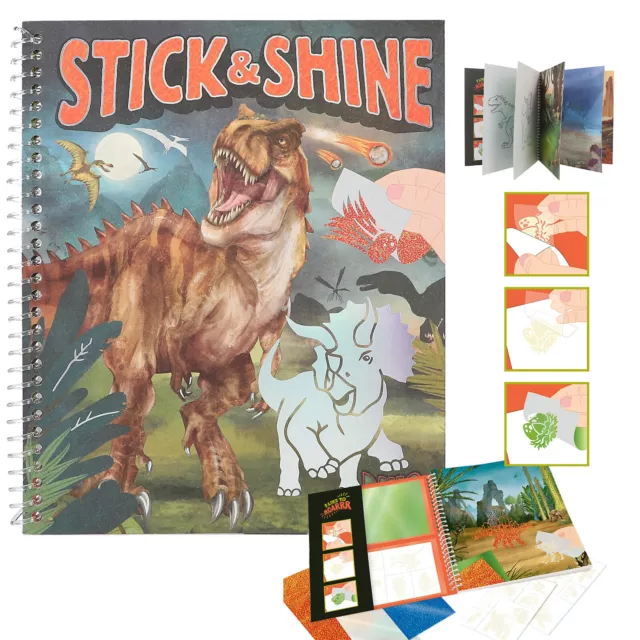 Dino World Malbuch Stick & Shine / Saurier Sticker Tattoo Glitzer malen NEUHEIT