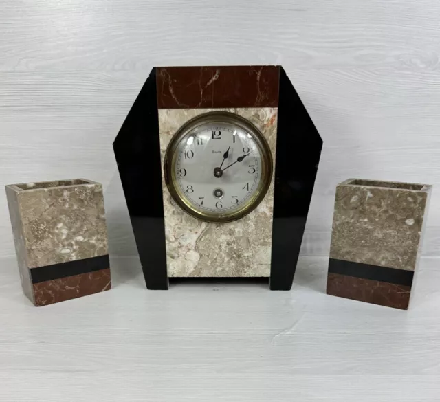 Beautiful 1930’s art deco marble mantle clock 8 Day Made In France