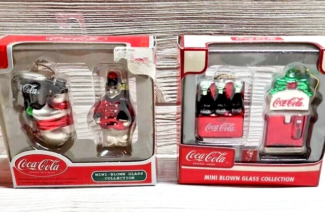 COCA-COLA Mini-Blown Glass Ornament Collection Coke Machine,Bottles,Bear,Penguin