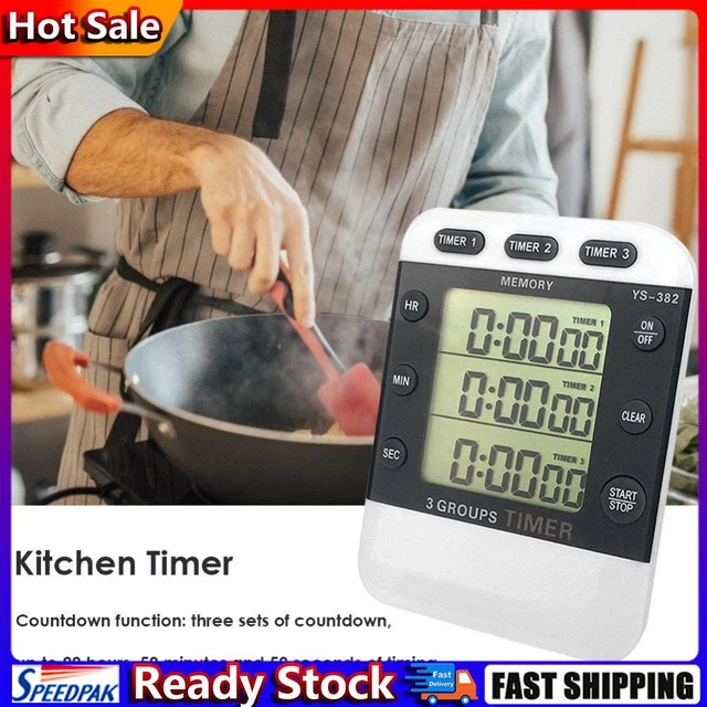 SQUARE 3-WAY KITCHEN Timer Countdown Food Cooking Stopwatch Home ...