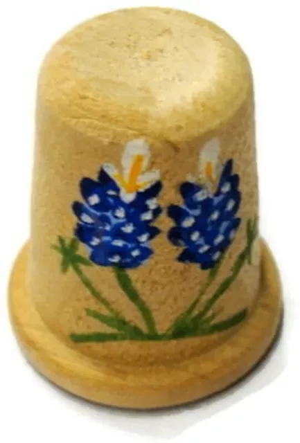 Hand Painted Bluebonnets of Texas State Flower Vintage Thimble Wooden