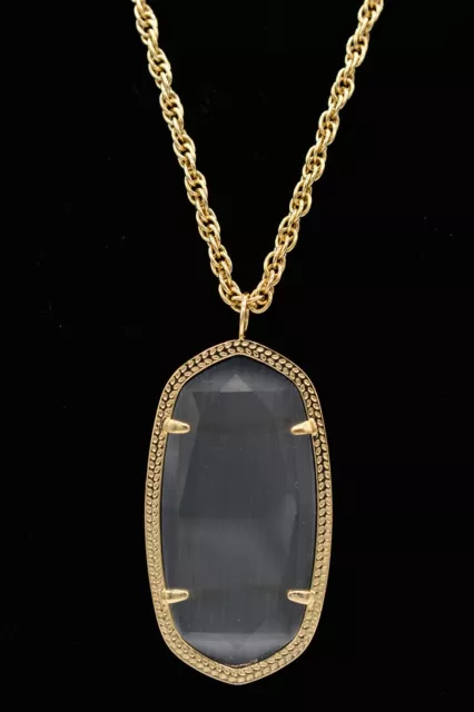 Kendra Scott Rae Necklace Pendant Slate Cats Eye Gold Tone Chain Signed BinI