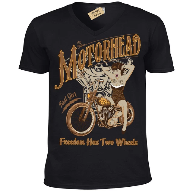 Motorhead T-Shirt Biker Pinup Uomo Scollo a V