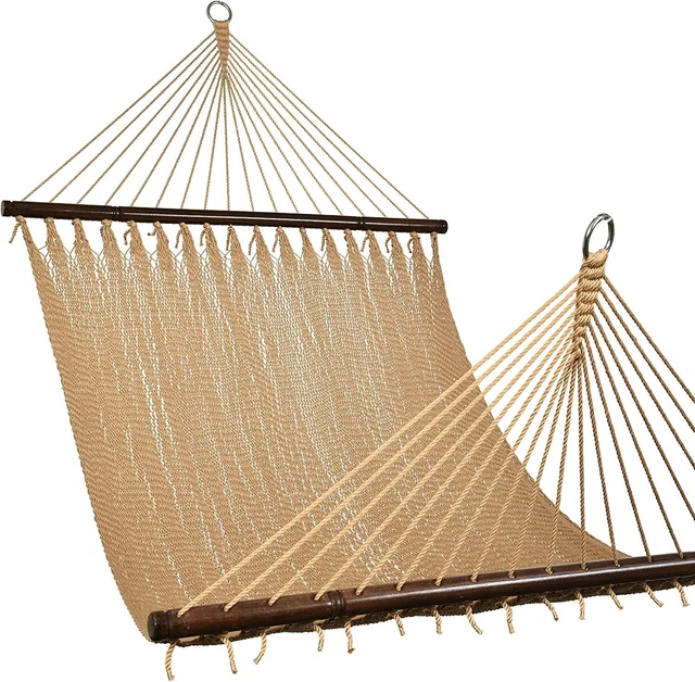 Lazy Daze Double 2 Person Caribbean Rope Hammock, Hand Woven Polyester Tan