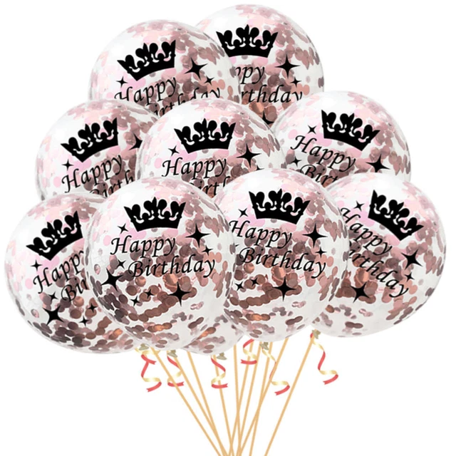 Oblique Unique Konfetti-Luftballon Set 'Happy Birthday', 10 Stück, Rosegold – Für Helium Oder Luft, Ca. 25-30 Cm | Geburtstagsdeko