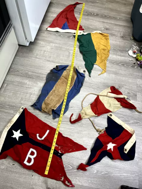 antique vintage nautical ship yacht pennants sailboat cotton canvas lot flag