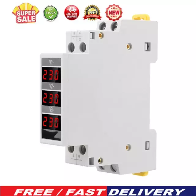 3 Phase Modular Voltage Meter AC 80-500V DIN Rail Mount Digital Voltmeter