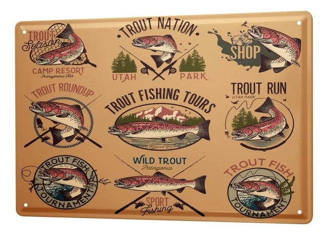 Plaque émaillée Maison Pêcheur Truite La Pêche Sportive Haute Mer