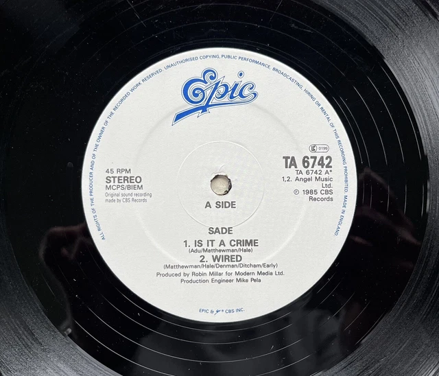SADE IS It A Crime?, Wired, Punch Drunk Europe 12" Single 45RPM Epic