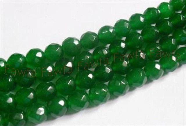 Natural 8mm Faceted Green Emerald Gemstone Round Loose Beads 15"Strand AAA