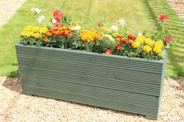 Green 120x44x53 (cm) Large Wooden Outdoor Trough Planter / Raised Bed 3