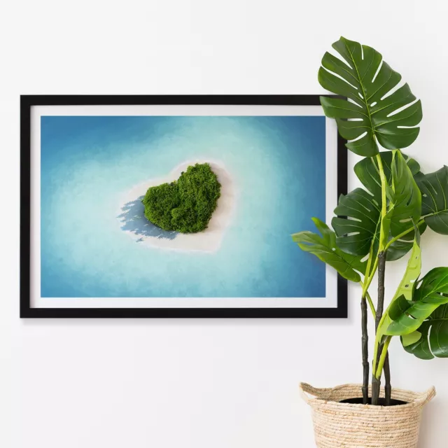 Tableau mural en mousse préservée Cadre MDF noir 60x40 cm- Île en forme de cœur