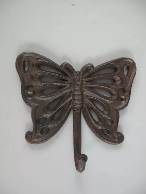 9977722-d Eisenguss Figur Wand-Haken Schmetterling braun rustikal D16cm