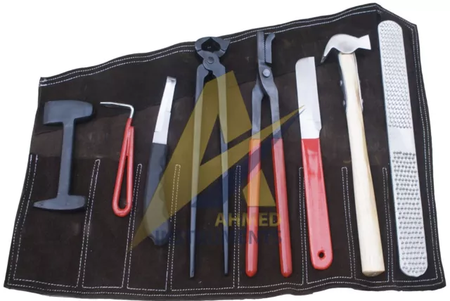 Professional Horse Farrier Tool Kit Hoof Clincher Nipper RASP Hammer Knife Shoe