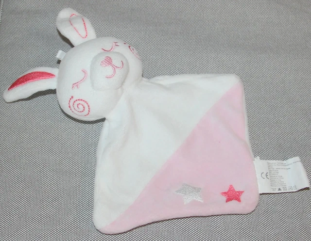 doudou plat lapin blanc rose étoile siplec ttbe
