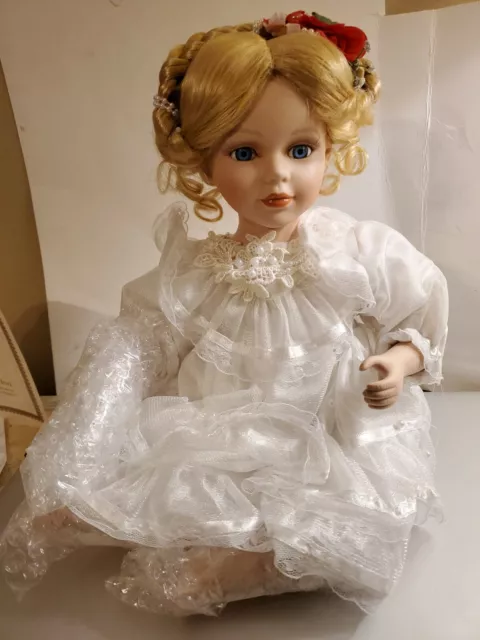 Heritage Signature Collection Porcelain Doll Sitting Brie Orig Box Flower Basket