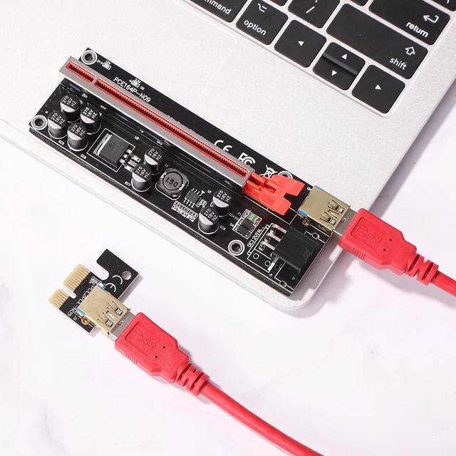 LF# VER009SPLUS PCI Express Riser PCIe 1X to 16X SATA 15P to 6P Adapter ...