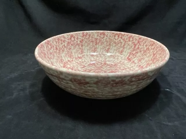 Gerald Henn Pottery Spongeware pink serving bowl 9 ½" ribbed