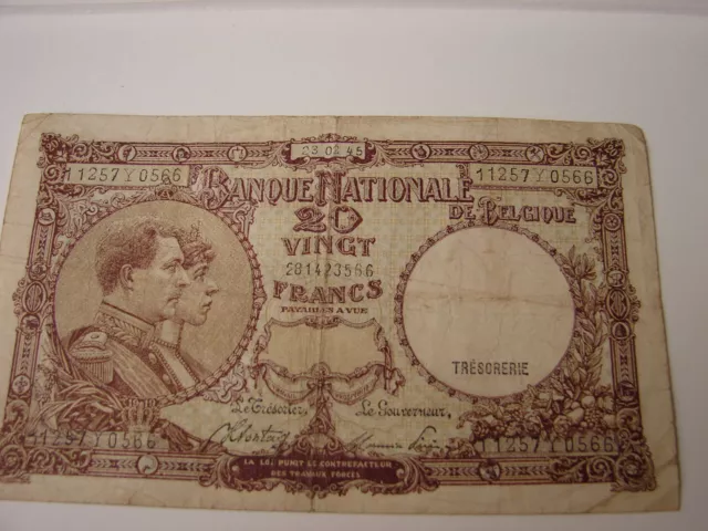 BELGIQUE/BELGIE. 20 FRANCS du 23/02/45.