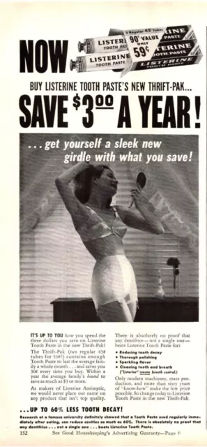 Vtg Print Ad 1951 Listerine Tooth Paste Thrift Pak Save 3 Dollars Buy a Girdle