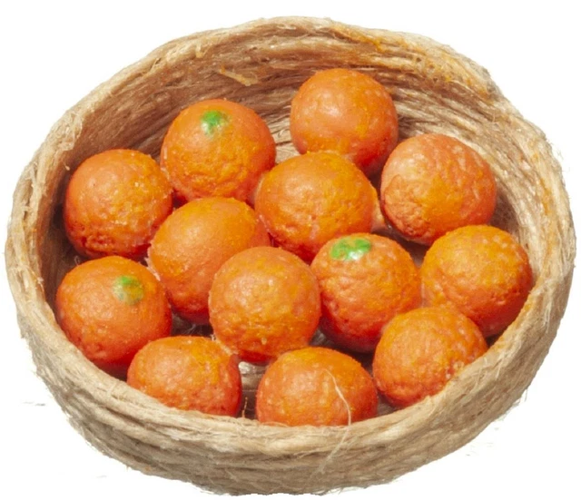 Dolls House Tangerines Oranges Woven Basket Fruit Shop Store Kitchen Accessory
