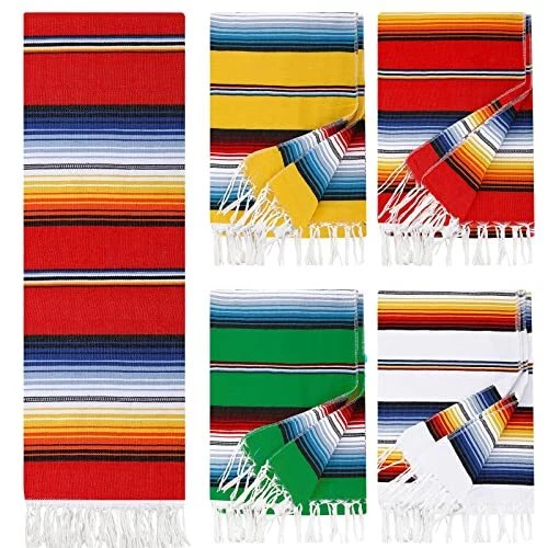 4 Pcs Large Authentic Mexican Blankets Colorful Mexican Serape Blanket