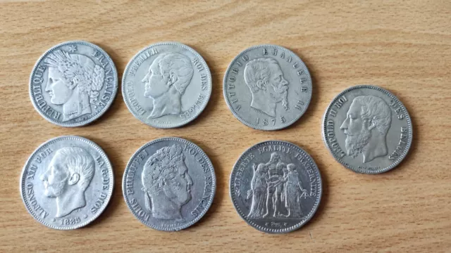 Lot 7 écus Type 5 Francs Europe
