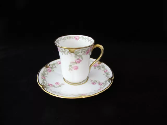 Early 1900s GDA Limoges Pink Roses Demitasse Tea/Coffee Cup w Saucer, Gorgeous