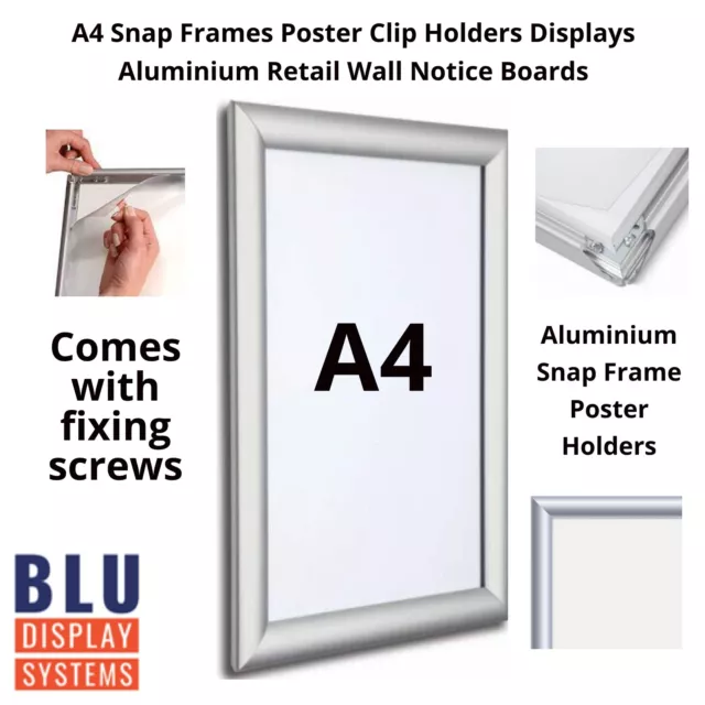 A4 Silver Snap Click Frame Poster Display Sign Message Holders