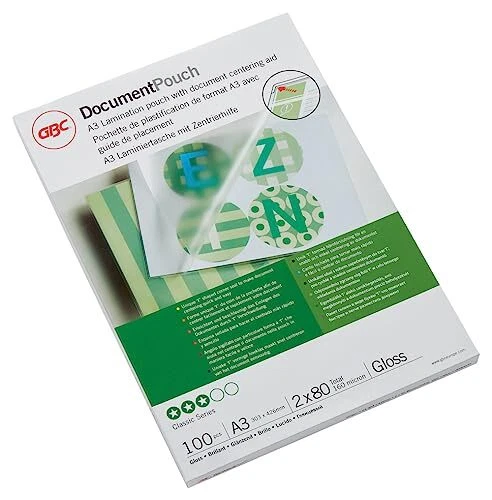 GBC A3 2x80 Micron Gloss Laminating Pouches, Pack of 100, IB583032 Pack 100 80 M