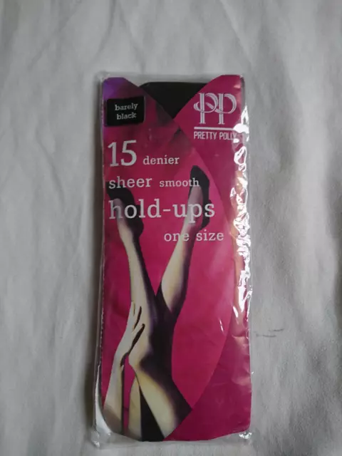 Vintage Pretty Polly Barely Black 15 Denier Sheer Hold-Ups One Size