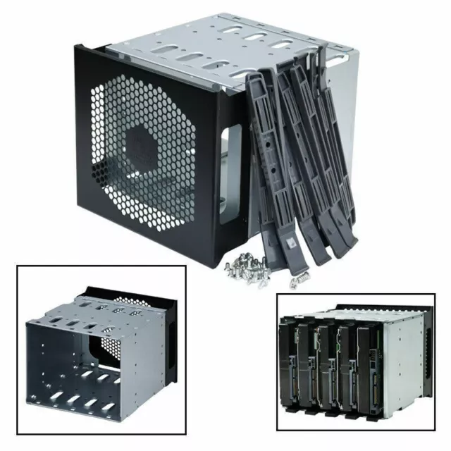 Aluminum Alloy Hard Drive Cage, 5 inch to 5x 3.5" SAS Rack Adapter SATA HDD Tray