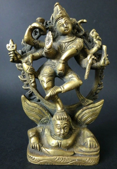 Boucles D'oreilles Pendantes Bois Et Laiton Doré - Motif Shiva Nataraja Soleil - 81stgeneration