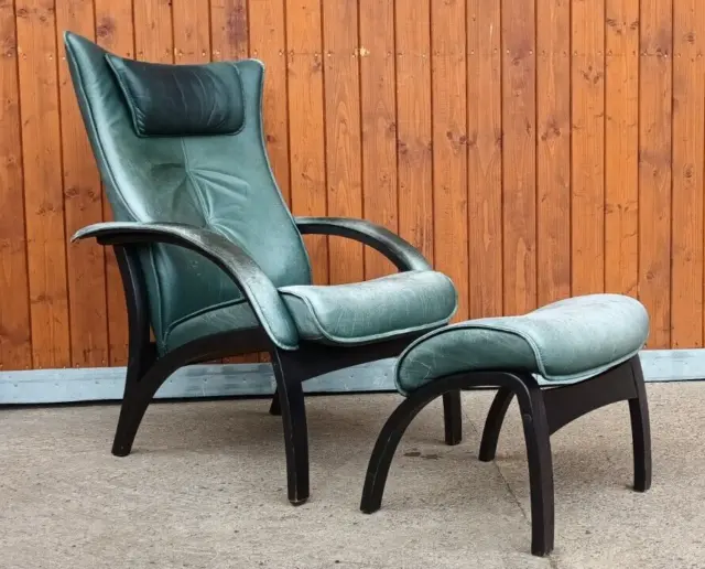 Designer armchair leather Brunstad relaxation armchair & stool vintage easy chair 60s 3