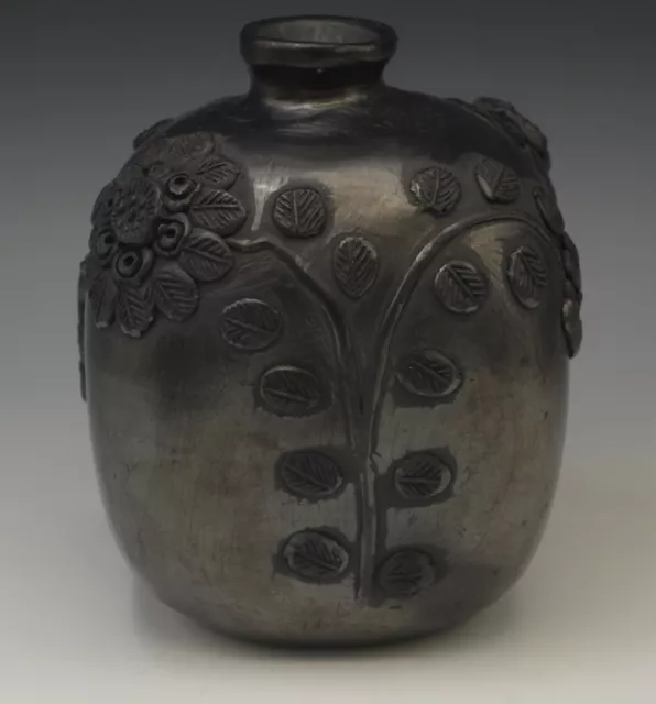 DONA ROSA OAXACA Mexican Folk Art Flower Pitcher Black Clay