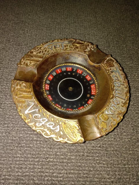 Vintage Fabulous Las Vegas Etched Copper Working Roulette Wheel Ashtray Japan