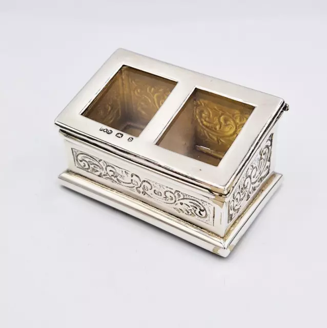 VICTORIAN STERLING SILVER DOUBLE STAMP BOX Birmingham 1895