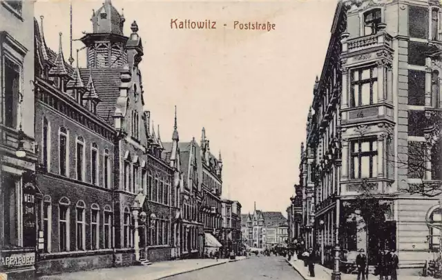 Rarität Echt Foto AK 1916 Kattowitz Poststraße Straßenpartie Katowice Schlesien