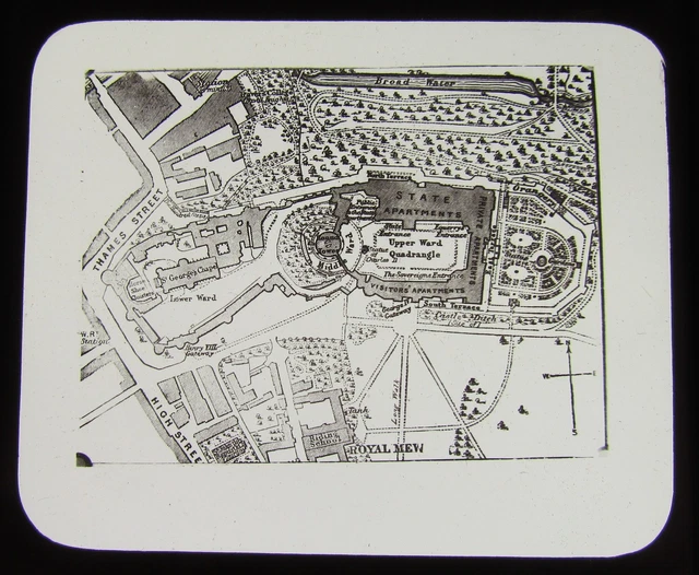 GWW Glass Magic Lantern Slide WINDSOR CASTLE - GROUND PLAN C1890 BRITISH ROYALS