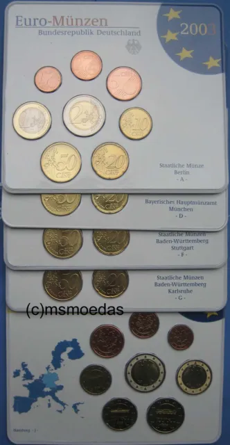 Deutschland Off. Euro KMS 2003 mit 1 Cent bis 2 Euro coins in 5 Blister ADFGJ BU