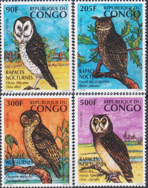 Congo 1996 Owl Raptors Birds Nature Wildlife Conservation 4v set MNH