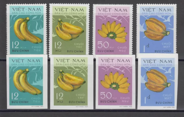 Vietnam 634-637 A+B / MNH Bananas Fruits Plants Pulled Cut 1970